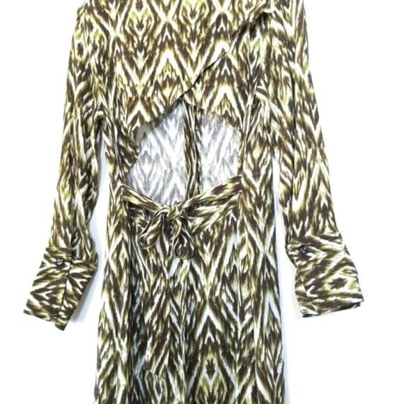 NWT Topshop Long Sleeve Open Back Maxi Shirt Dress Green Zebra Print 90s y2k 4 - Picture 9 of 12